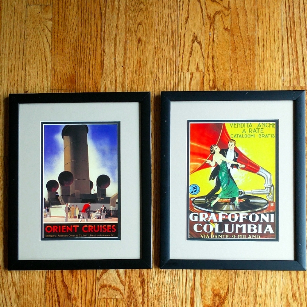 Vintage Travel and Music Framed Art Prints 12x15